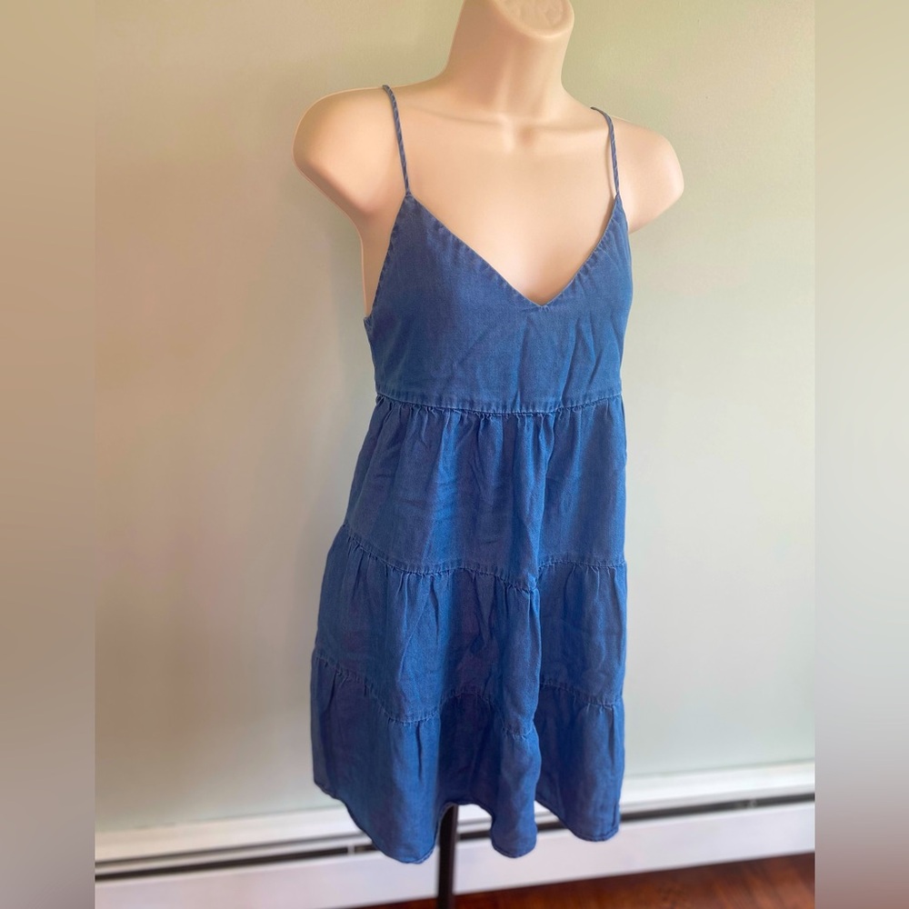 1250C Denim baby doll dress, spaghetti straps, mini, size: small